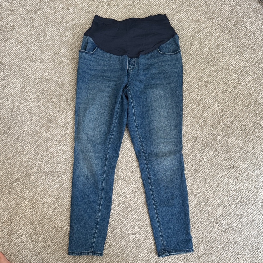Maternity Blue Skinny Jeans Pants Pregnancy Full Over Belly Short Length Stretch